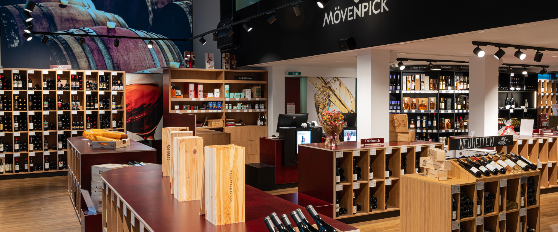 Markenkonformer Ladenbau für Mövenpick Wein, Luzern